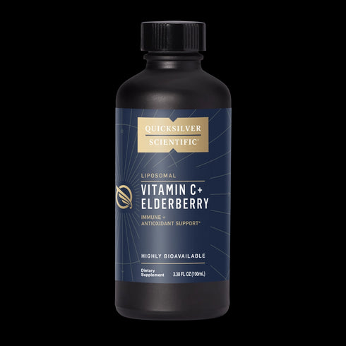 Image of liposomal Vitamin C + Elderberry 100ml bottle by quicksilver scientific to support immunity and recovery